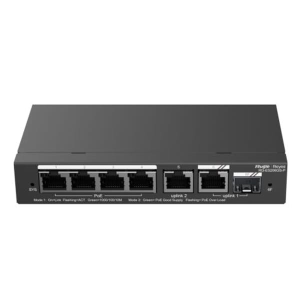 Ruijie RG-ES206GS-P 6-Port Gigabit Smart Cloud Managed PoE Switch main product photo